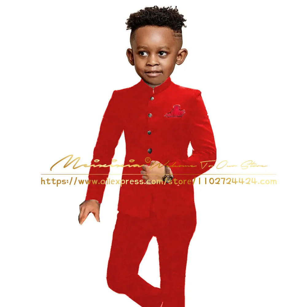 Black Suit for Boys Wedding Tuxedo Indian Style Jacket Pants 2 Pieces Slim Fit Kids Fashion Party Dress Child Clothes