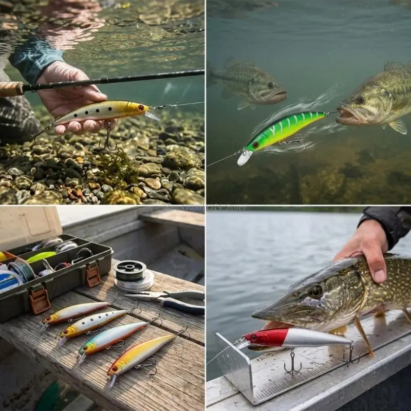 ABS Construction Fishing Lures Set for Stream Casting, 5 Piece 88 Mm Jerkbait Format with Fish Eye Detail and Shallow Water Use