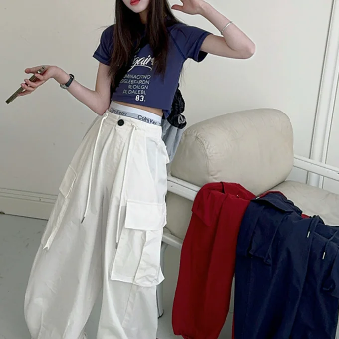 Girls Pants 2024 Summer New Childrens Clothes Girls Baby American Style Loose Wide-leg Cargo Pants Casual Simple Daily image 5