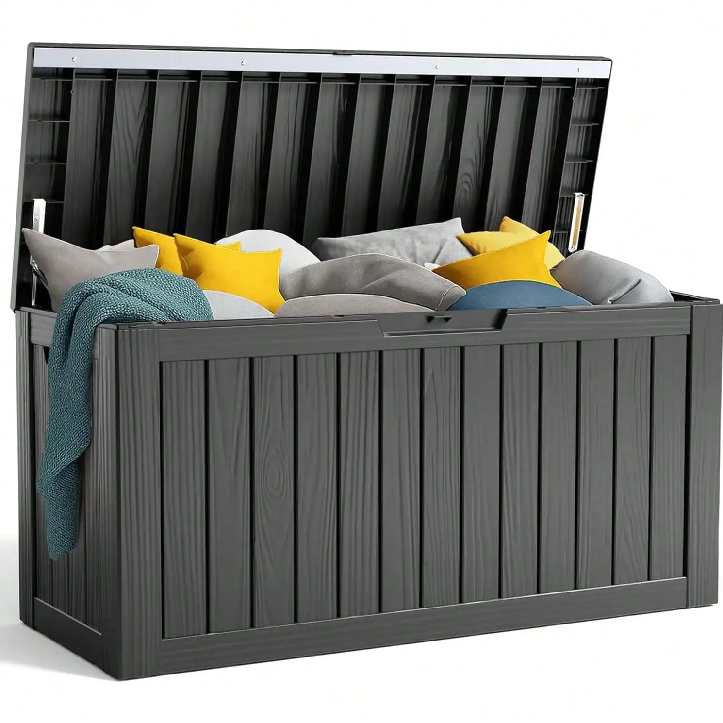 

Ящик для хранения из полимерной смолы на 90 галлонов, запираемый уличный ящик для хранения мебели, садового и хозяйственного инвентаря, водонепроницаемый, для использования на улице