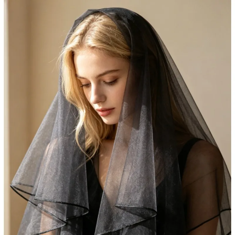 Black Lace Edge Wedding Veil – Cage Face Cover Scarf for Bride– Lightweight & Elegant – Ideal for Gothic Party Prom Costume