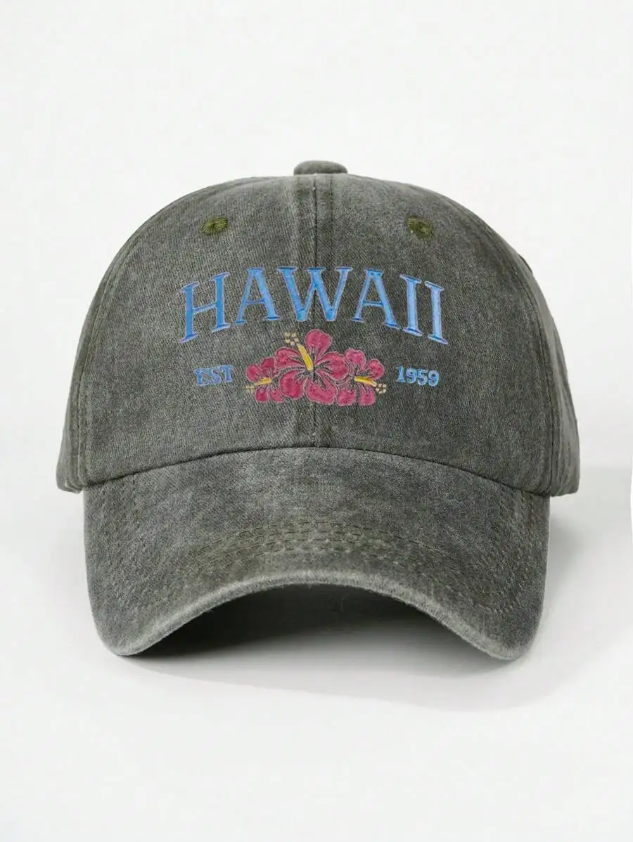 

Washed Hawaii Floral Baseball Cap Adjustable Sun Visor Hat For Spring Autumn Travel Beach