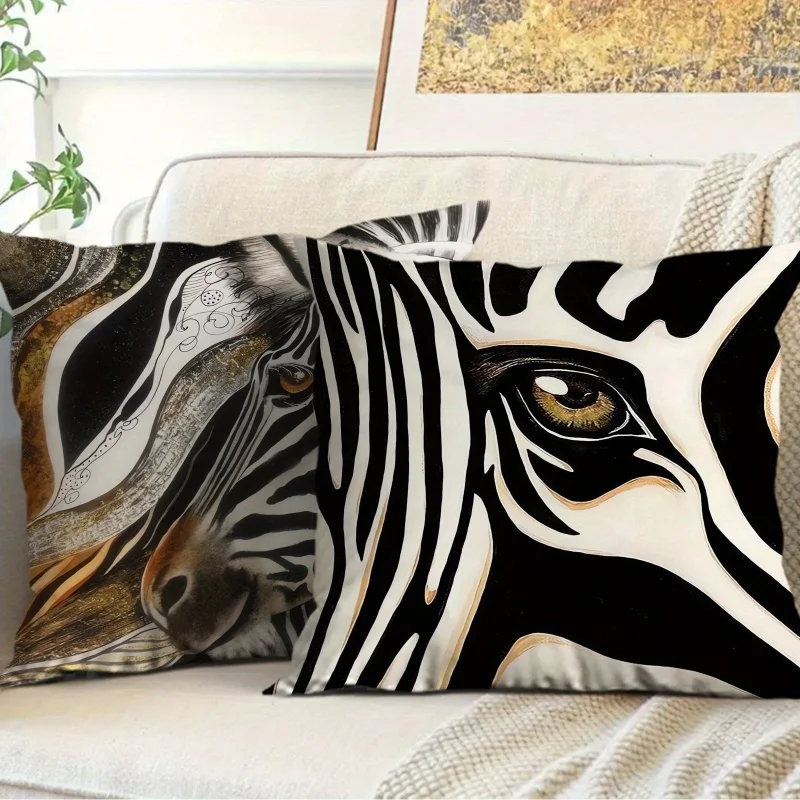 Aesthetic Zebra Pillowcase Set 4 Piece Animal Print Safari Throw Pillow Covers for Nursery Bedroom Home Decor