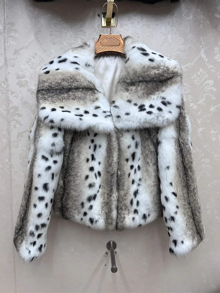 2026 New 100% Genuine Whole Skin Real Rabbit Fur Coat Luxury Leopard Print Natural Fur Jacket Full Pelt Rabbit Fur Overcoat