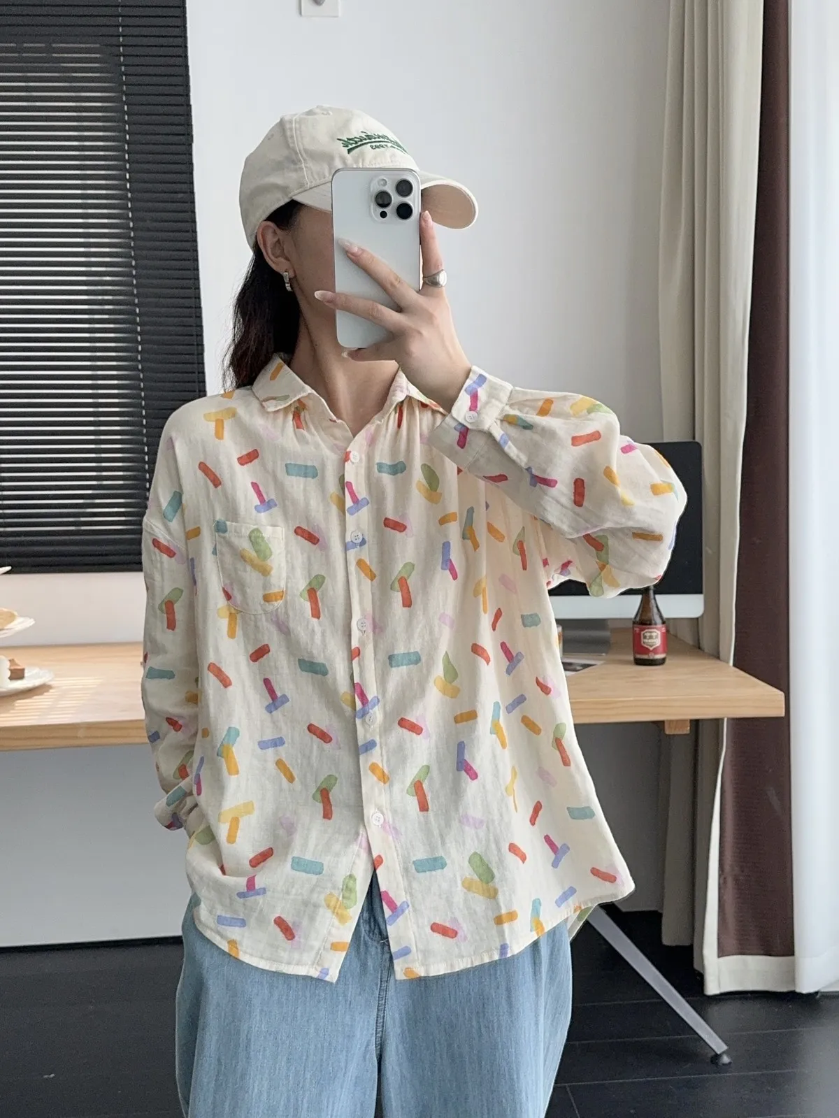 New Autumn Cotton Yarn Long Sleeve Shirt, Women Lapel Cartoon Print Top, Mori Girl Fashion Loose Blouses, 2024 Winter T48857QM