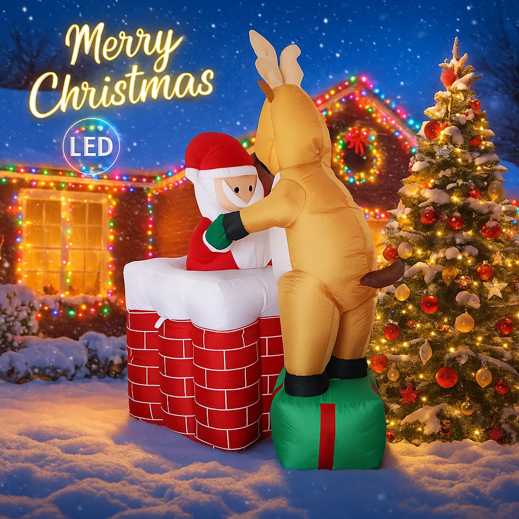 4.9FT ألعاب قابلة للنفخ LED سانتا الرنة مدخنة LED عيد الميلاد ديكور المنزل احتفالي زخرفة هدايا عيد الميلاد زينة ساحة عيد الميلاد