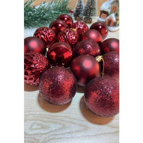 Beysüs Christmas Pine Tree Süsü Cici Ball 6 cm 16 Pieces Burgundy