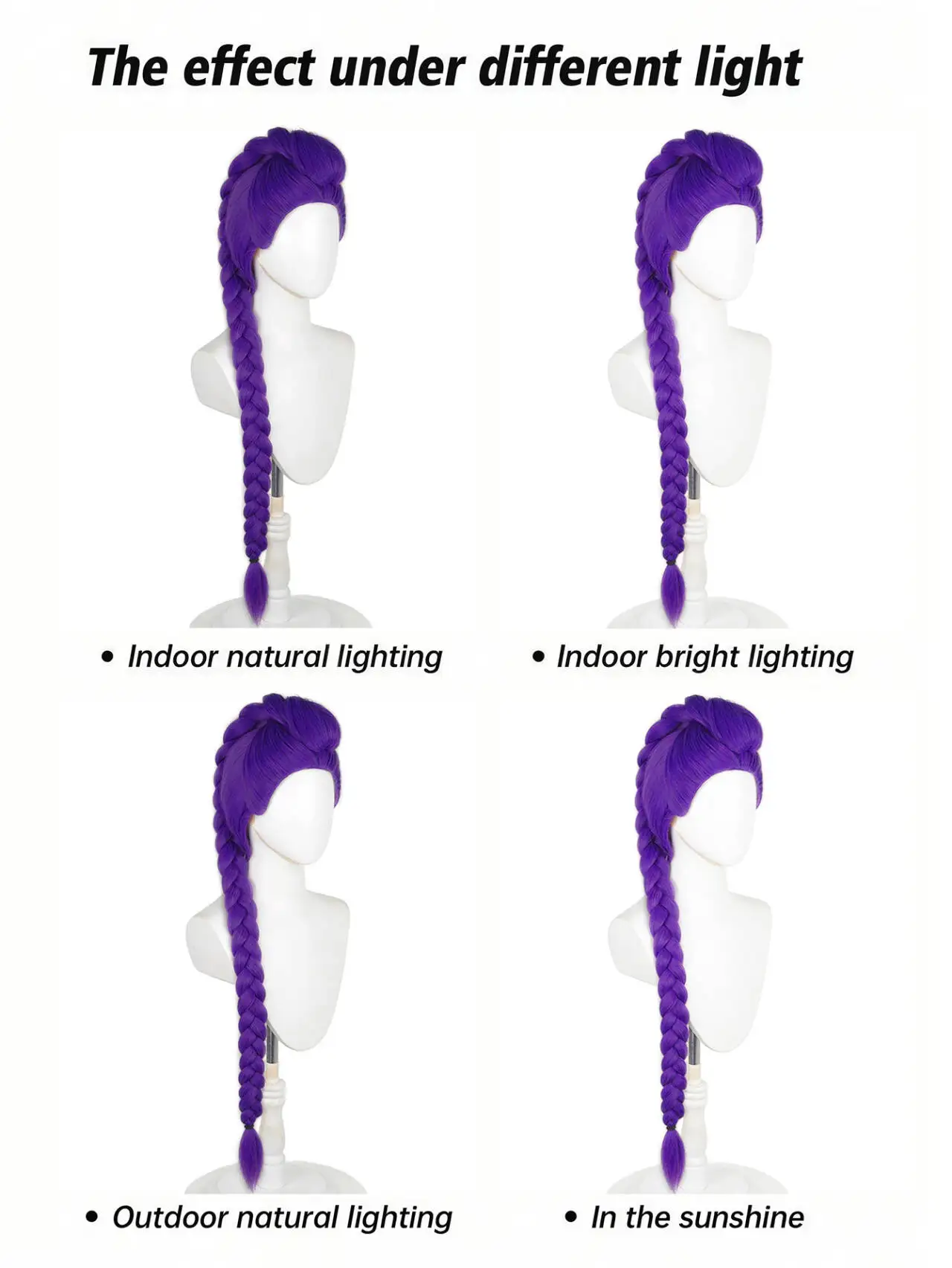 Peluca trenzada de Anime púrpura para mujer, pelo sintético largo con flequillo para Cosplay, accesorio para disfraz de fiesta de Halloween