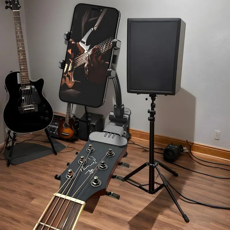 기타 헤드 폰 홀더 기타 헤드 스톡 폰 클램프 마운트 스마트 폰 스탠드 다기능 핸드폰 클립 비디오 녹화 보조