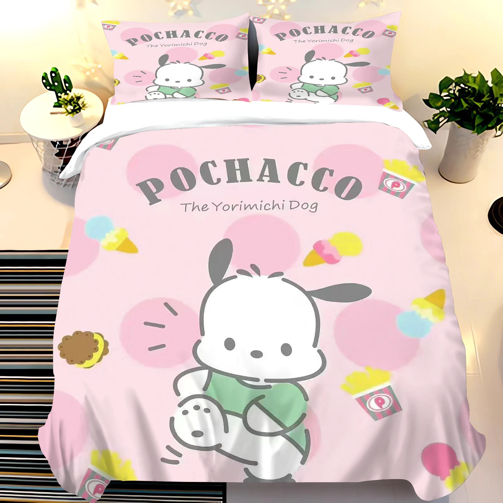 

Pochacco Sanrio Cartoon Anime Children Quilt Cover Set Queen And Twin Size Bedding Grade A Printed Comforter King