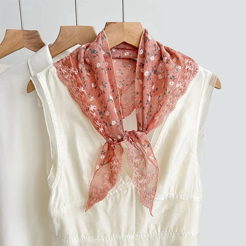 تي شيرت صغير مطبوع عليه أوركيد للربيع والصيف مع وشاح مثلث قطني عصابة رأس مربعة متعددة الاستخدامات على الطراز الأدبي