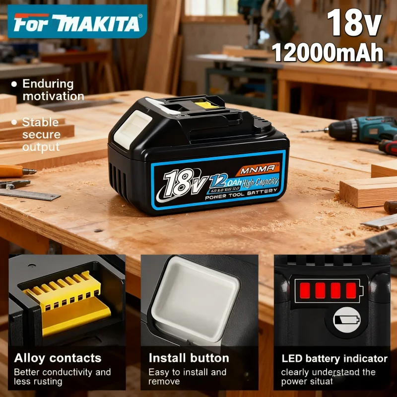 

For makita Battery12.0Ah 18vfor makita tools batteryfor makita Drill DGA404 DDF487 DTW700Can replace BL1860B BL1850B