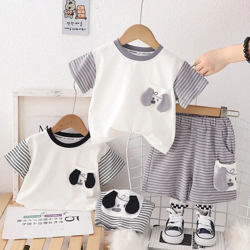 

Boys Summer Dress Set Summer Kids Boys Short Sleeve 2024 New Men's Treasure Kids Cartoon Cotton Two-Piece Set