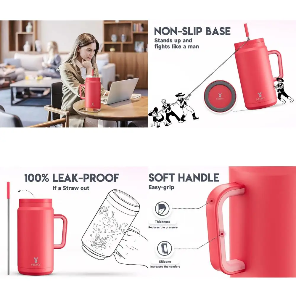 

Stainless Steel Vacuum Insulated Tumbler with Handle, Straw, and Lid - 36-Hour Cold Retention, Leak-Proof, BPA-Free, Non-Slip Ba