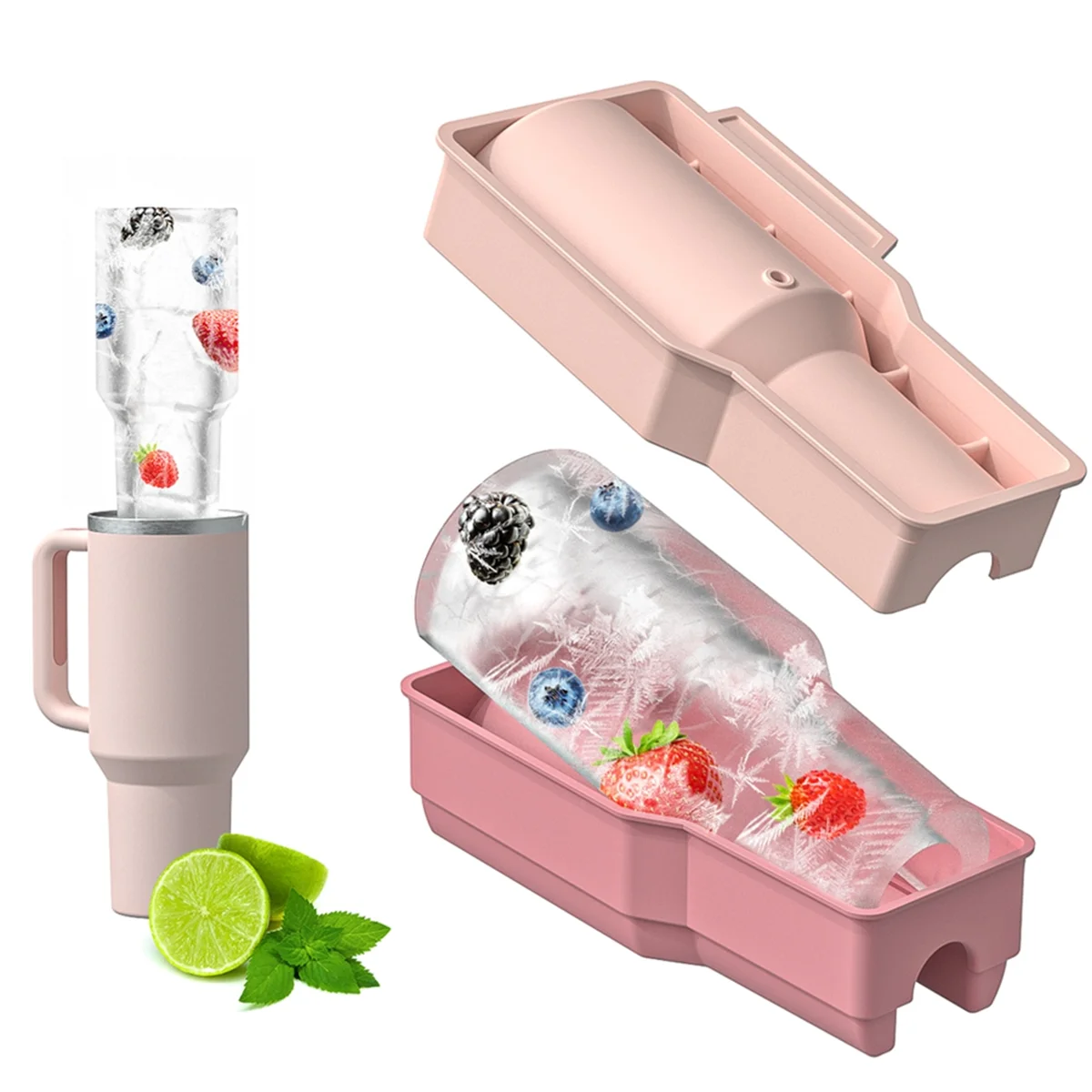 Bandeja ABJZ para vaso, 1 Uds., molde de hielo de cilindro hueco de silicona con tapa, contenedor para bebidas, zumo, whisky, cóctel