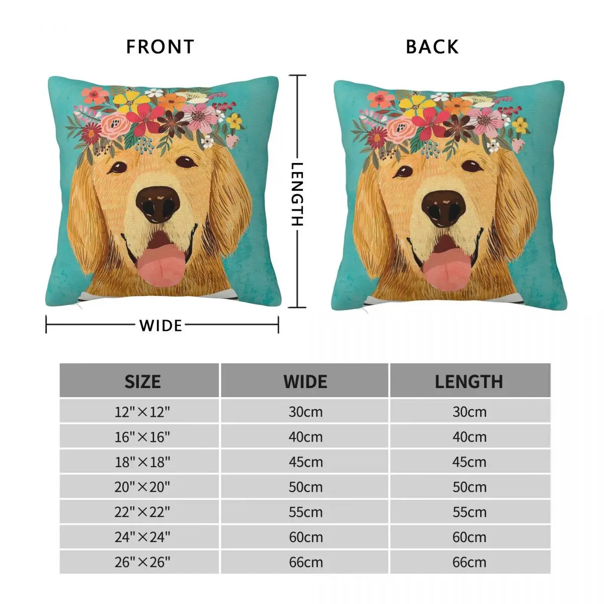 Golden Retriever Dog Flower Crown Square Pillowcase Polyester Linen Velvet Pattern Zip Decor Sofa Cushion Cover