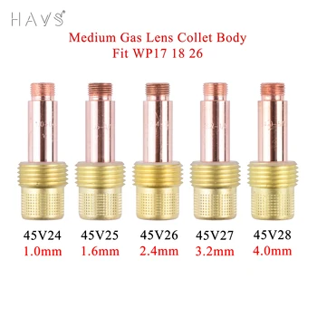 5/10pcs 1.0/1.6/2.4/3.2/4.0mm TIG Medium Gas Lens Collet Body 45V24 45V25 45V26 45V27 45V28 TIG WP17/18/26 Welding Torch Kit