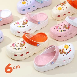 EVA Thick Sole Anti Slip Hole Shoes New Plus High Heel Soft Sole Beach Sandals Home Cute Cartoon Slippers Summer Women's Sandals