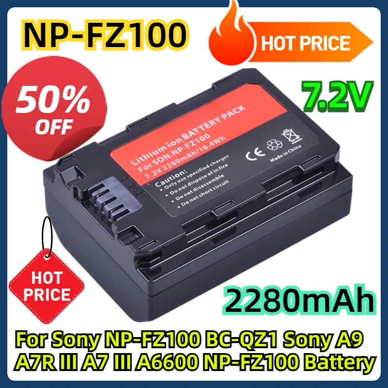 

For Sony NP-FZ100 BC-QZ1 Sony A9 A7R III A7 III,A6600 2280mAh NP-FZ100 Battery