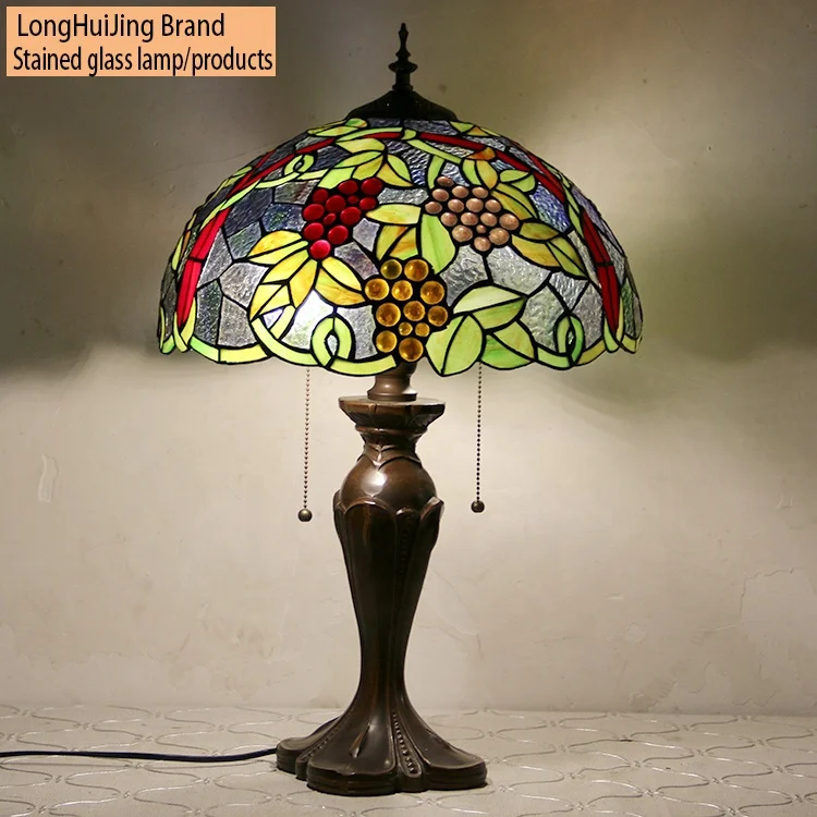 Beautiful  Table Lamps Antique Grape Stained Glass Lampshade Desk Lamp for Home Decoration