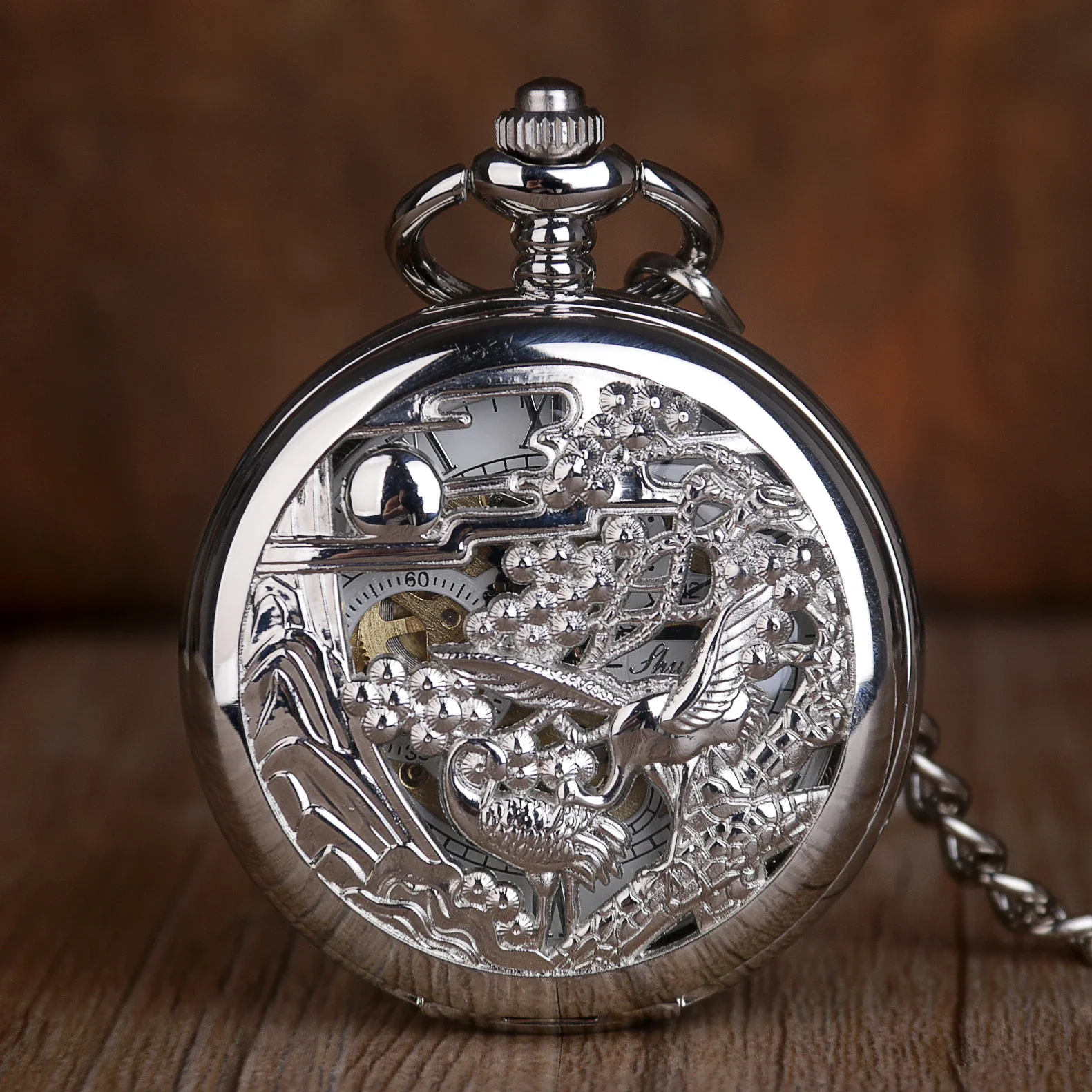 Silver Retro Mechanical Pocket Watches Personalised Hallow Desgin Antique Vintage 2 Sides Open Case Hand Wind Fob Watch