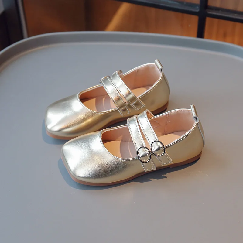 Little Girls Leather Shoes 2023 Summer Korean Style Fashion Kids Silver Performance Shoes Gold Soft Children Casual Shoes Simple