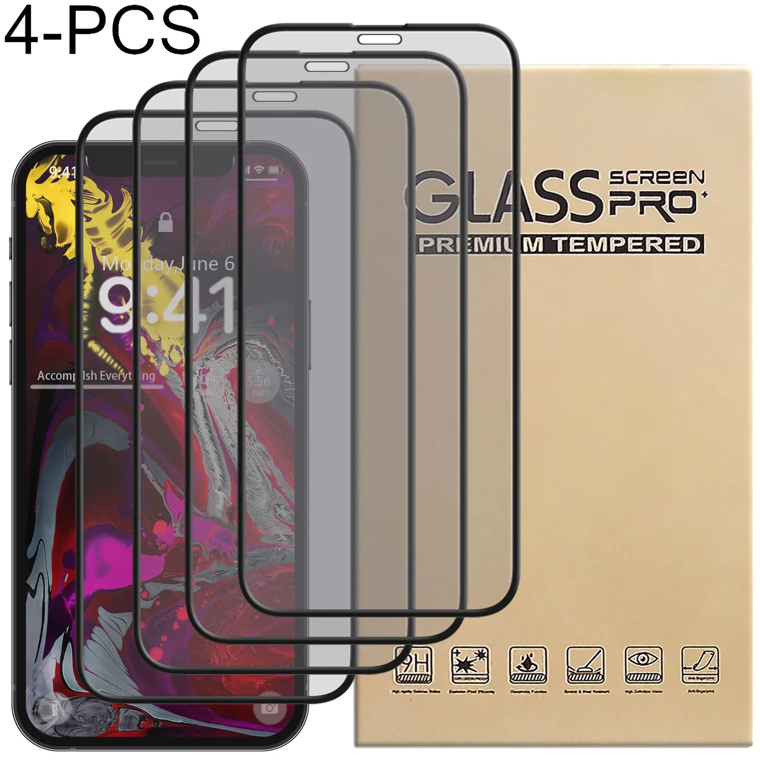 

4Packs Clear Glossy Transparent Tempered Glass Film Case Friendly Screen Protector For iPhone X/XS/XR/XS Max