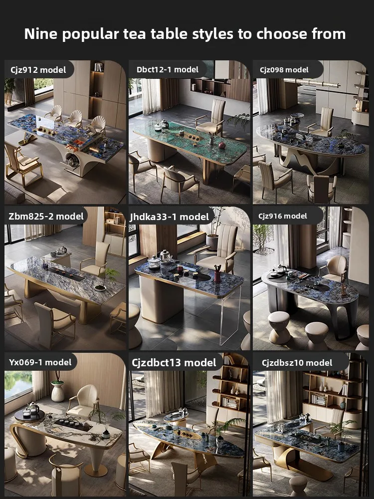 Light luxury rock slab tea table Modern simple office Kung Fu tea table Designer solid wood tea table