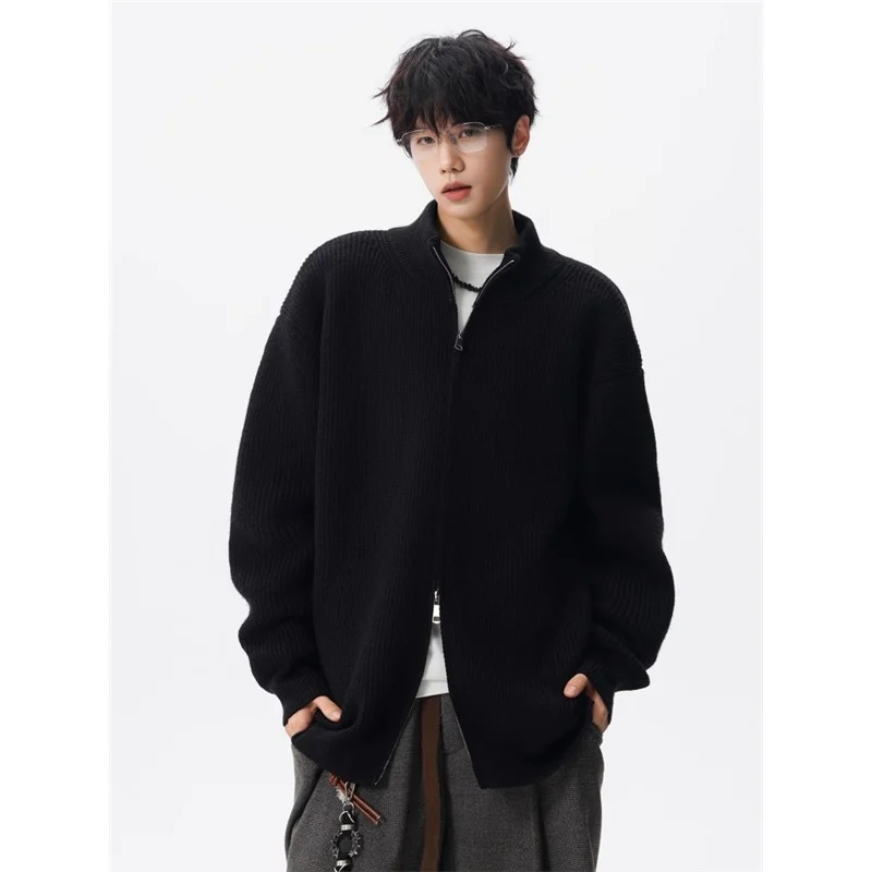 

Открытый кардиган на молнии, свитер свободного покроя с воротником-стойкой, мужская универсальная повседневная вязаная верхняя одежда, осень-зима, новый Sle