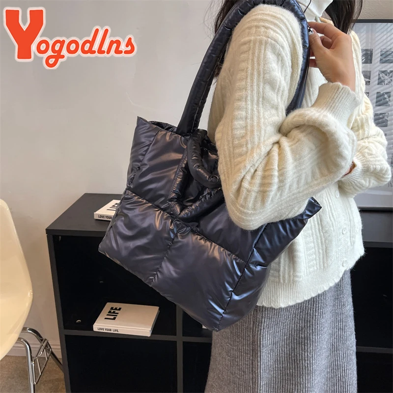 Yogodlns Large Capacity Underarm Bag Fashion Quilted Women Shoulder Bag Designer Space Padded Cotton Handbag Luxury Shopper Tote view 4