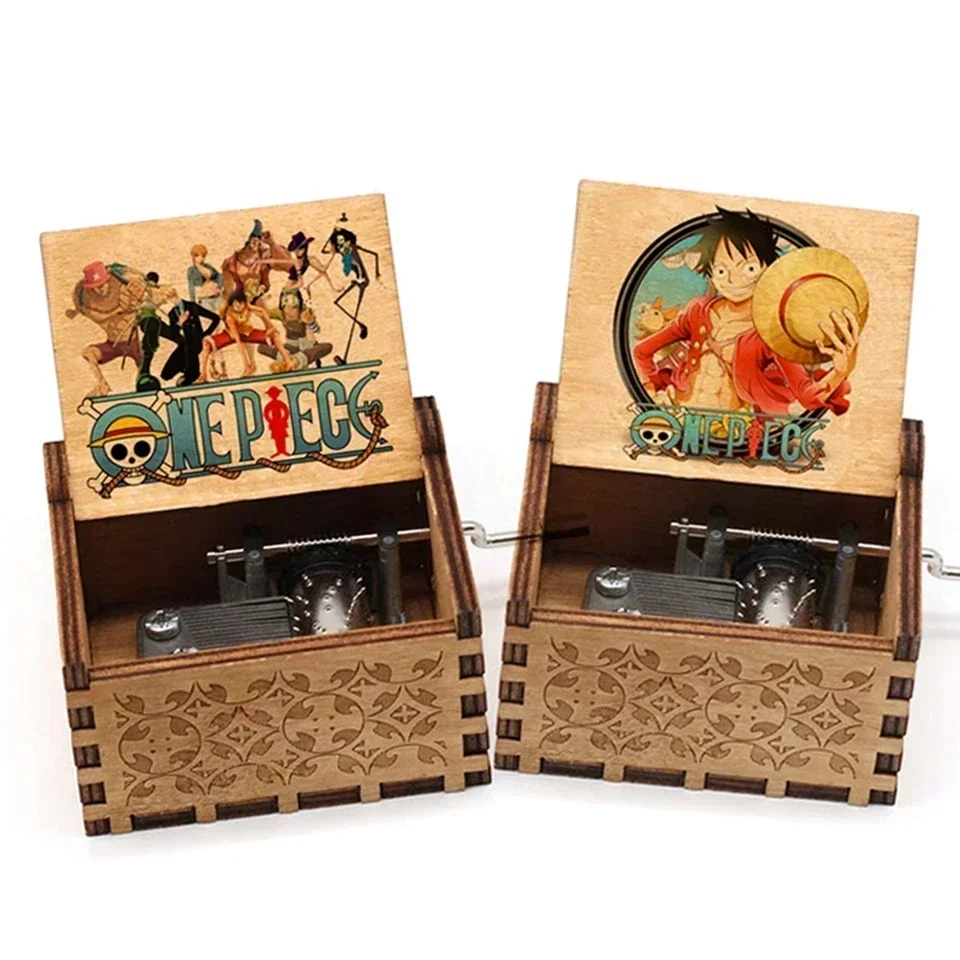 EN STOCK 7 estilos Caja de música antigua de madera tallada con manivela, figura de Dragon Ball, regalo de Navidad o cumpleaños