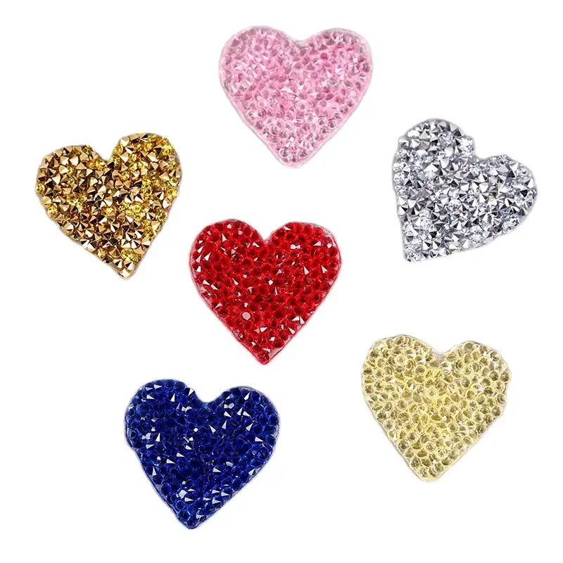 5pcs Iron On Rhinestone Heart Patches DIY Clothing Backpack Shoes Hats Shiny Pearl Appliques Stripe Badge T Shirts Stickers