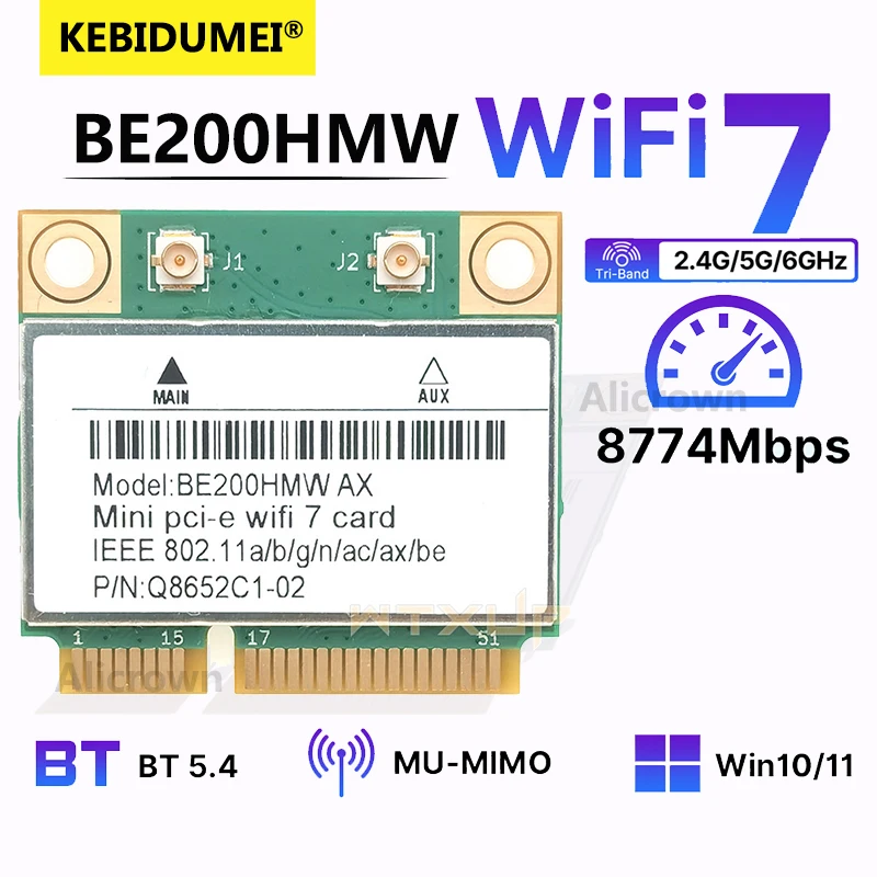 미니 PCI-E 와이파이 카드, BE200HMW 트라이 밴드 2.4G, 5G, 6Ghz, 블루투스 5.4, 노트북용 무선 어댑터, 안테나 포함, 10, 11, BE200