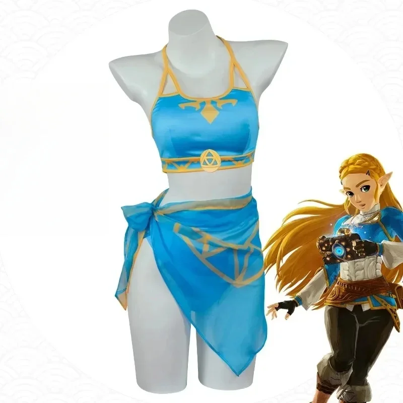 (#^.^#) 2026 New Princess Summer Swimwear Sexy Swimsuit Cosplay Zelda Ears Soft Blue Bikini Set →_→LOOK ME view 4