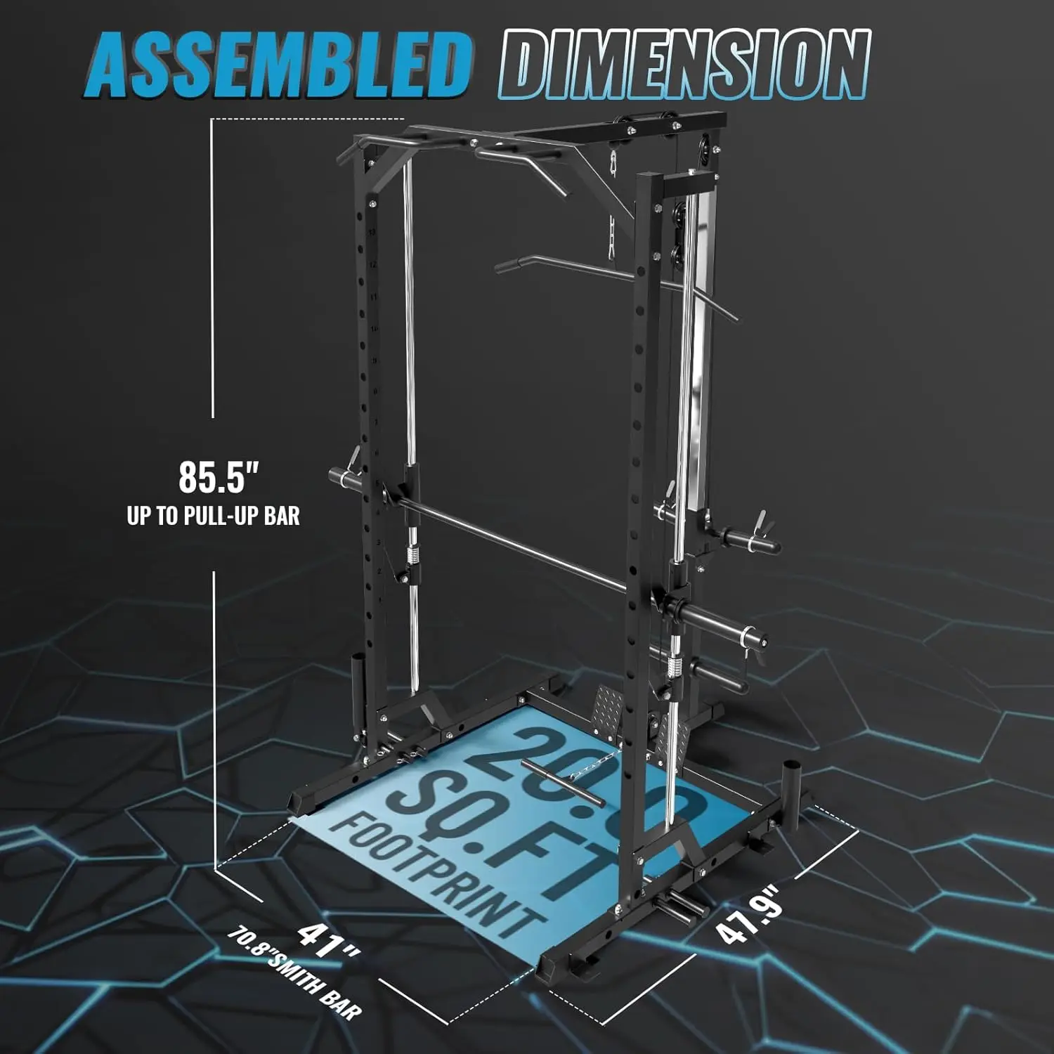 1000LBS Power Cage with LAT Pull Down Pulley System and Cable Row, Multi-Function Squat Rack Cage, More Cab