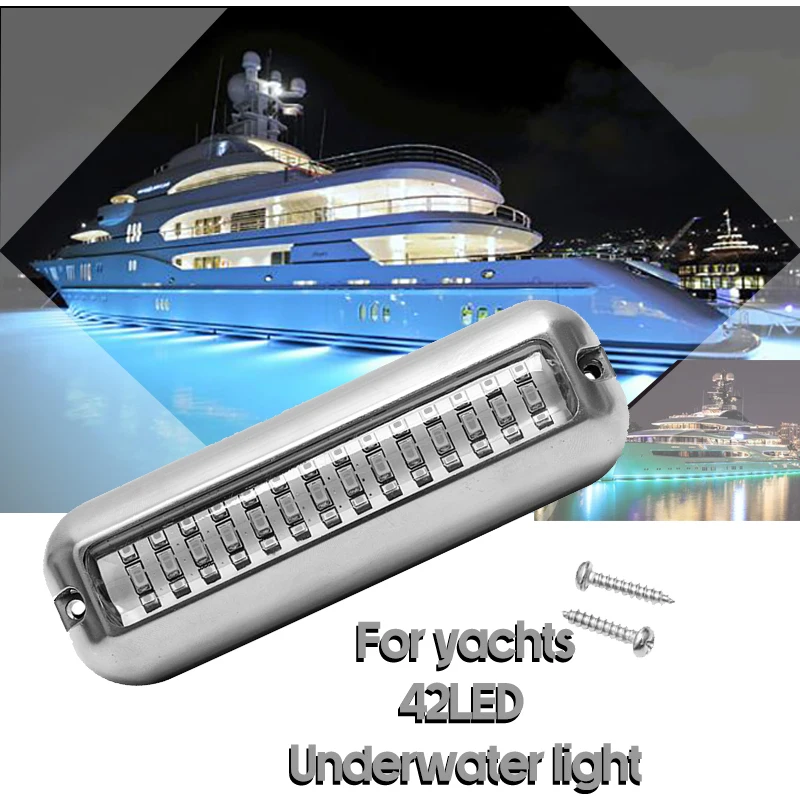 2Pcs 21W 42‑LED Underwater Boat Light IP68 Waterproof 10‑30VDC ABS Plating White Lamp For Yacht Swimming Pool