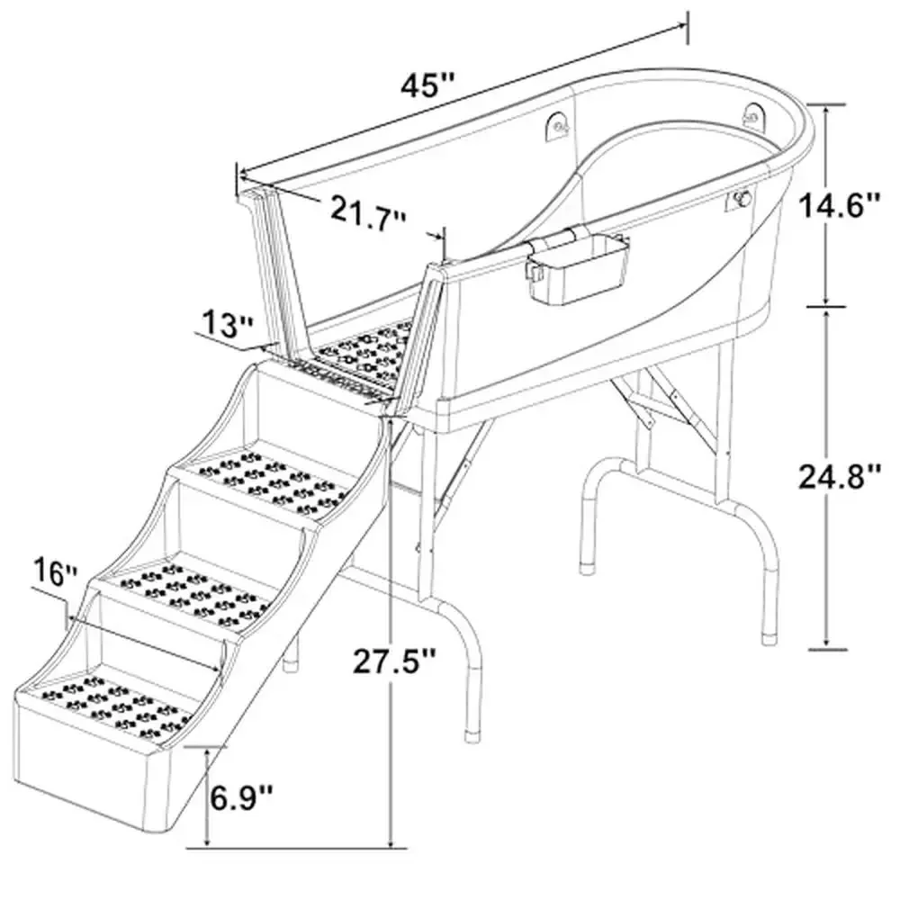 

Pet Grooming Bathtub 45" Heavy Duty Bathing Tub & Stairs Combo Non-slip Bottom 10ft Drain Hose & Grooming Leash Foldable