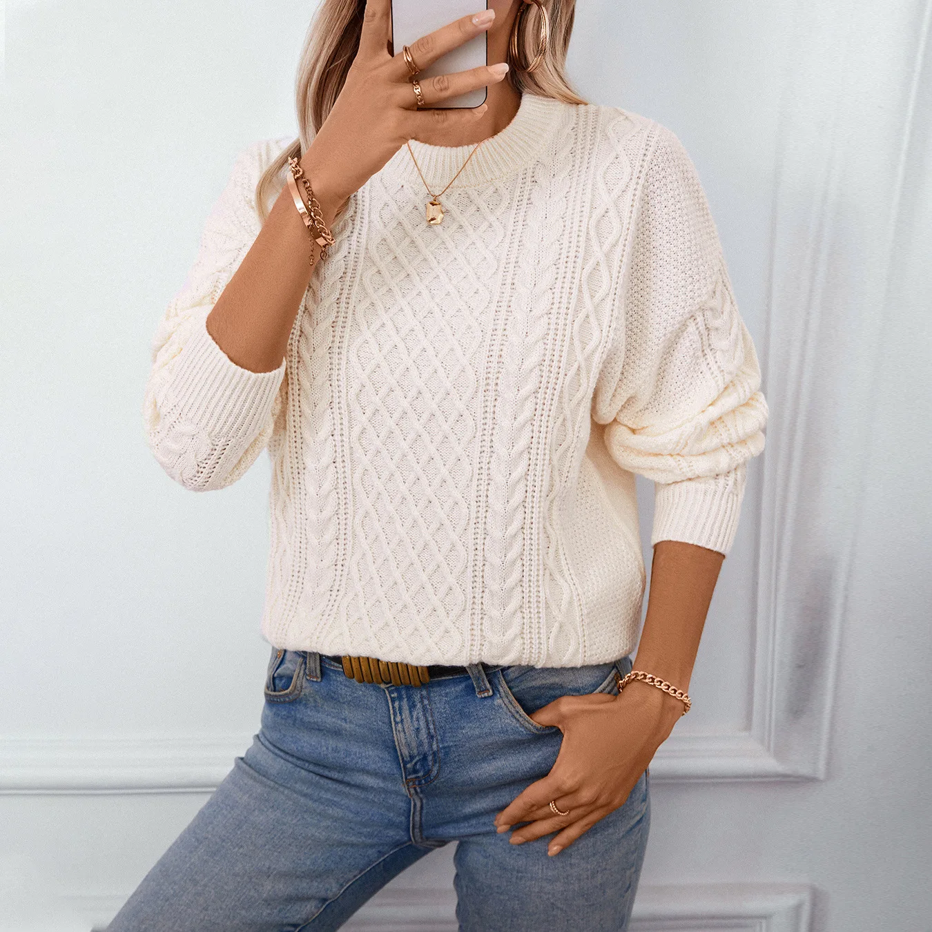 

Women's sweater pullover Fried Dough Twists Casual Twisted autumn/winter Retro loose long sleeved knitted shirt top basic