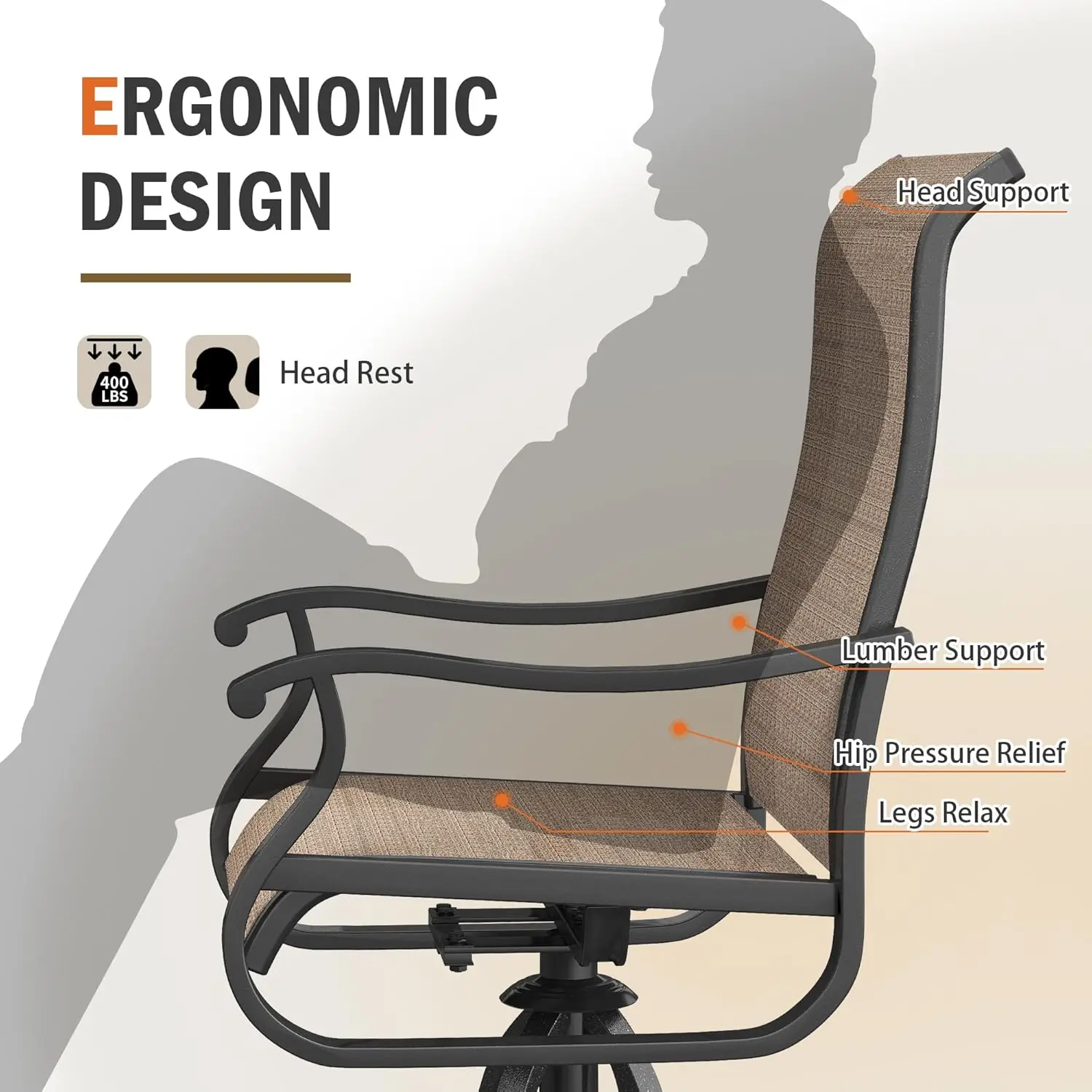 Patio Swivel Dining Chairs Set of 4, Outdoor Swivel Chairs High Back with All Weather Textilene Metal Rocking Frame