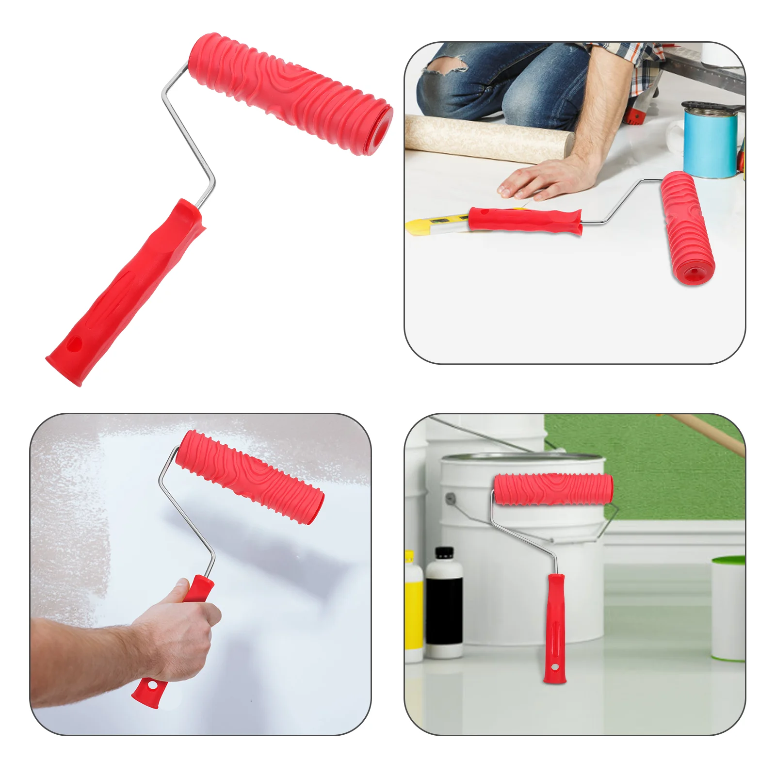 

Decoration Paint Embossing Roller DIY Patterned Rubber Decorate with Handle Textured Wall