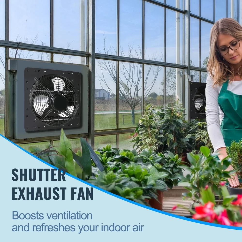 10 Inch Shutter Exhaust Fan with EC Motor 820 CFM Smart Control Automatic Shutter Wall Mount Greenhouses Garages Sheds