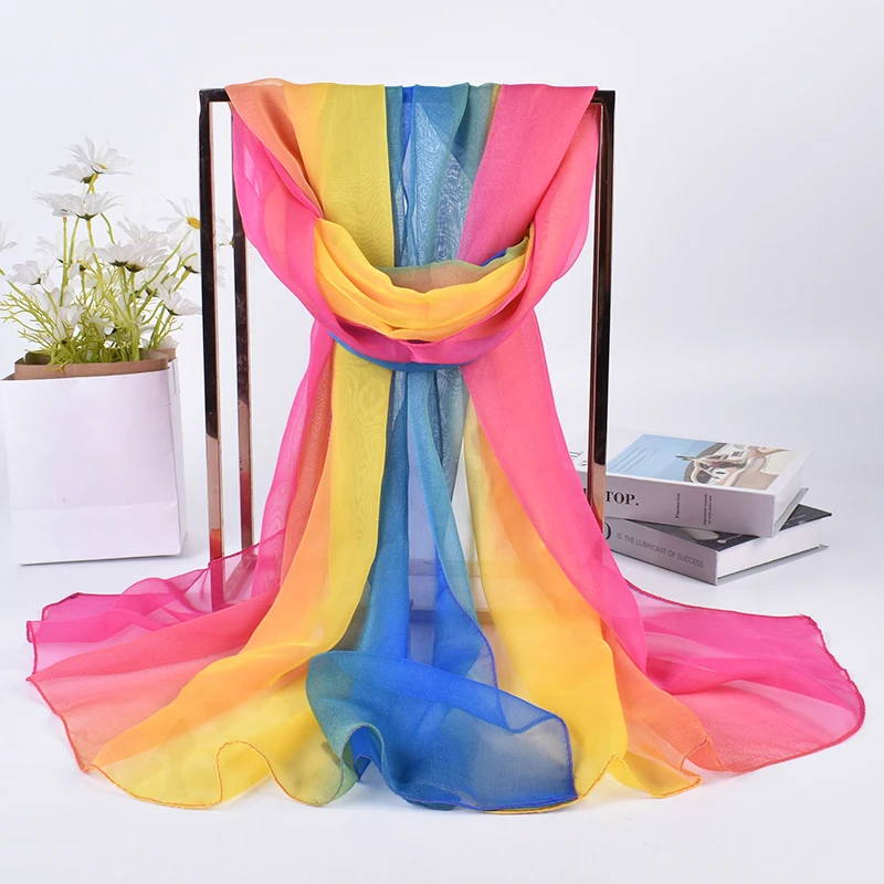 2023 Spring/Summer New Three Color Gradient Silk Scarf 75 * 180 Georgette Long Scarf