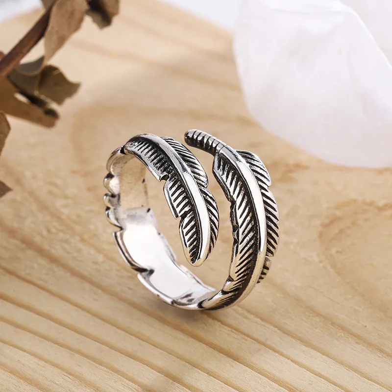 Personality Punk Vintage Feather Rings For Women Charm Ring Bohemian Wedding Jewelry Party Gift