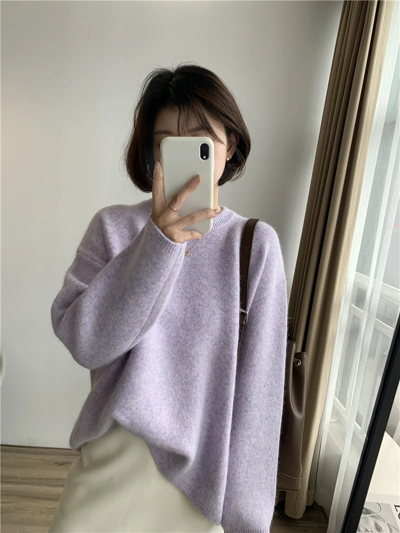 

Korean Sle Lazy Rabbit Velvet Wool Thi Soft Oversized Women's Autumn Winter Knitted Sweater Warm Slimming round Ne Long...
