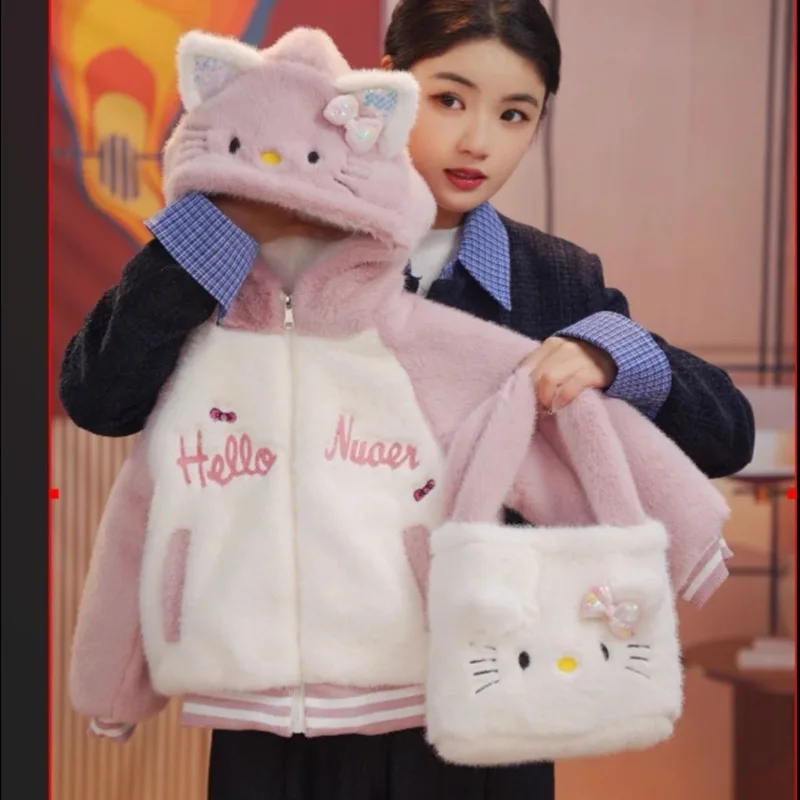 

Hello Kitty Anime Kawaii MINISO Ins Fashion Cotton Padded Jacket Cute Winter Long Sleeve Coat Cartoon Children Clothing Toys