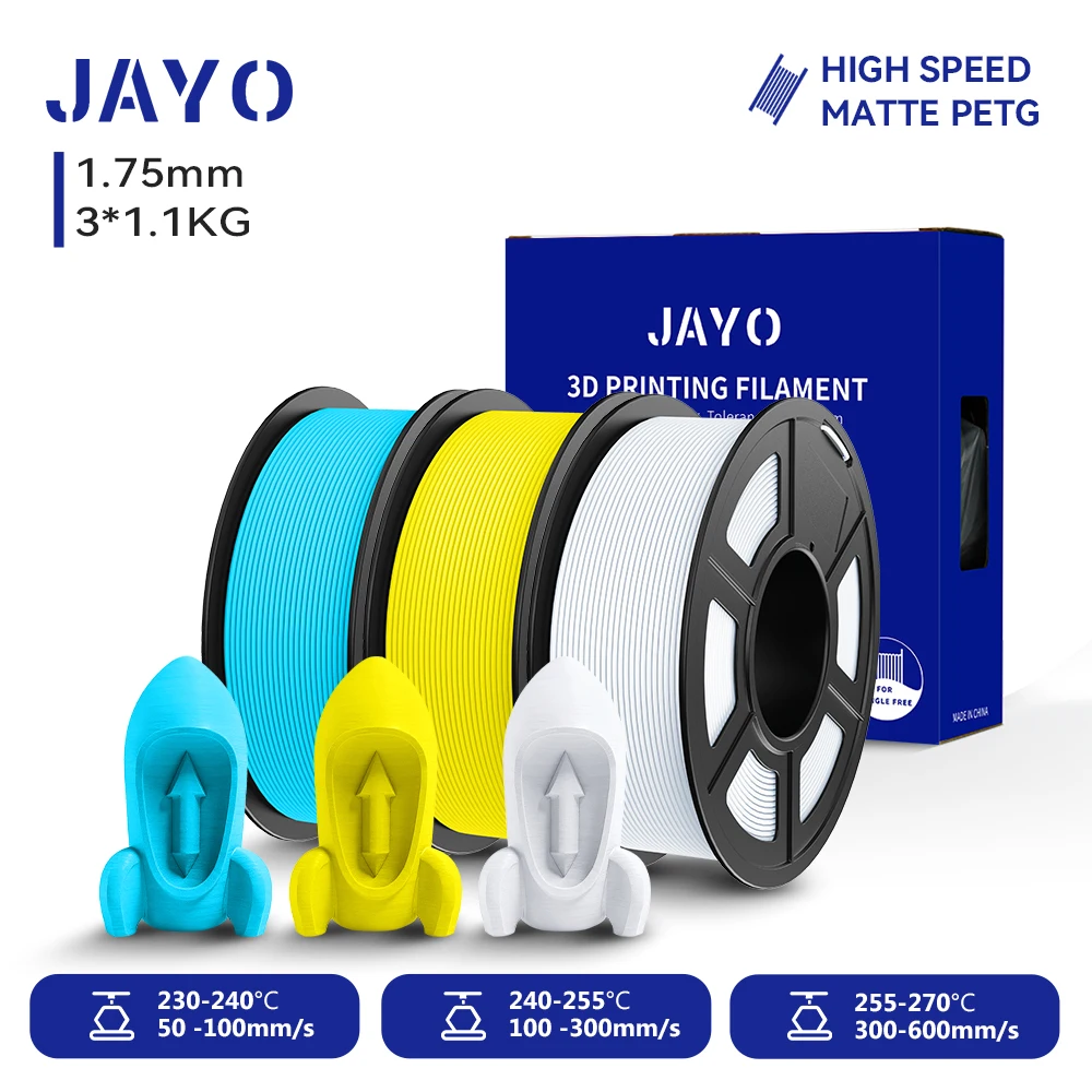 JAYO 3 Rollen 3D High-Speed Matt PETG Filament 1,75mm 30mm/s - 600mm/s Druckbereich Hochfließendes Schnelles PETG 3D FDM Drucker-Filament