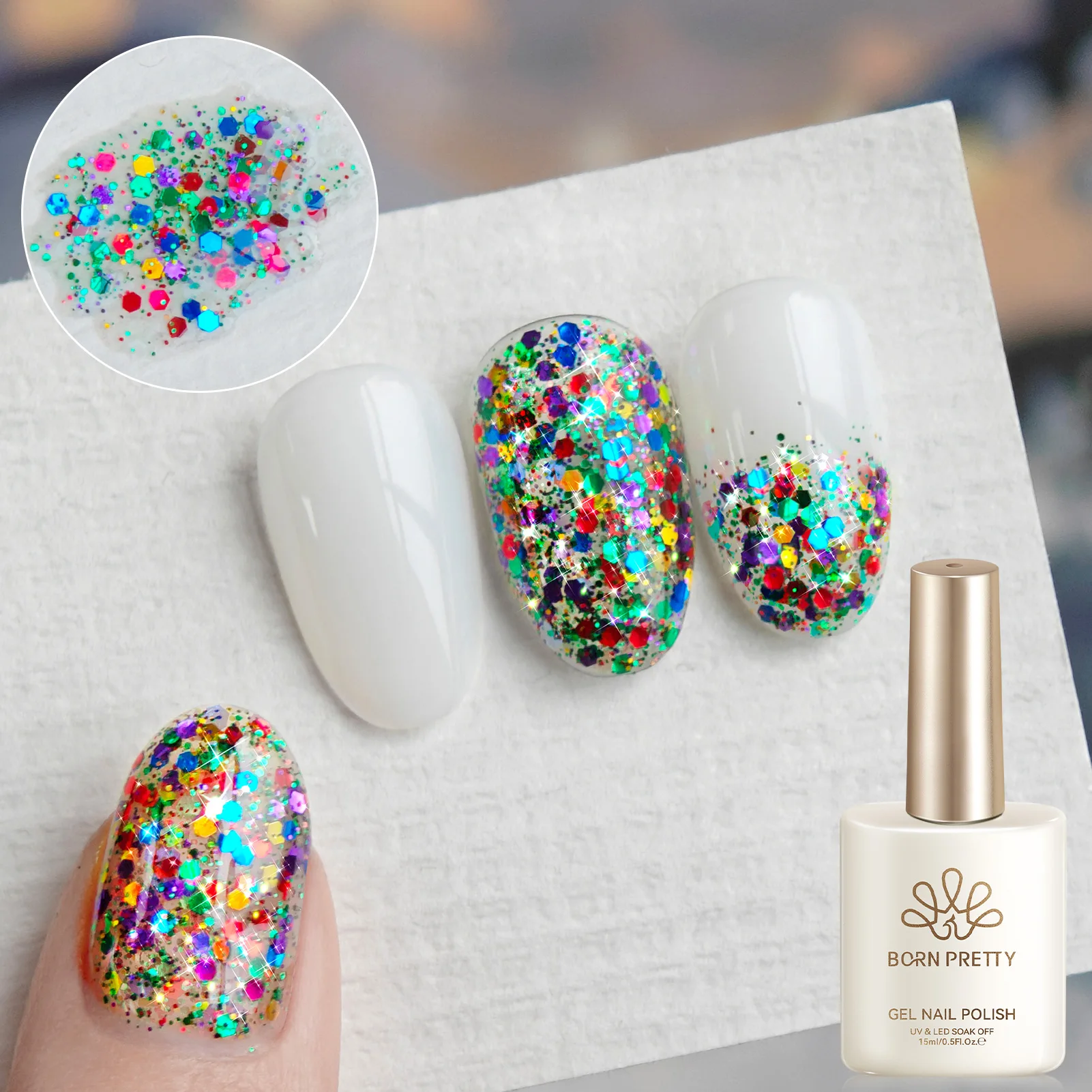 BORN PRETTY 15ml Pale Yellow Glitter Gel Nail Polish Semi Permanent  All For Manicure Soak Off UV LED Varnish Nail Art Top Coat