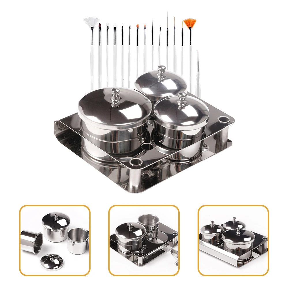 

Stainless Steel Nail Art Cups 6PCS Manicure Powder Bowls Liquid Storage Salon Tools Brushes Mixing Kits Acrylic Glitter