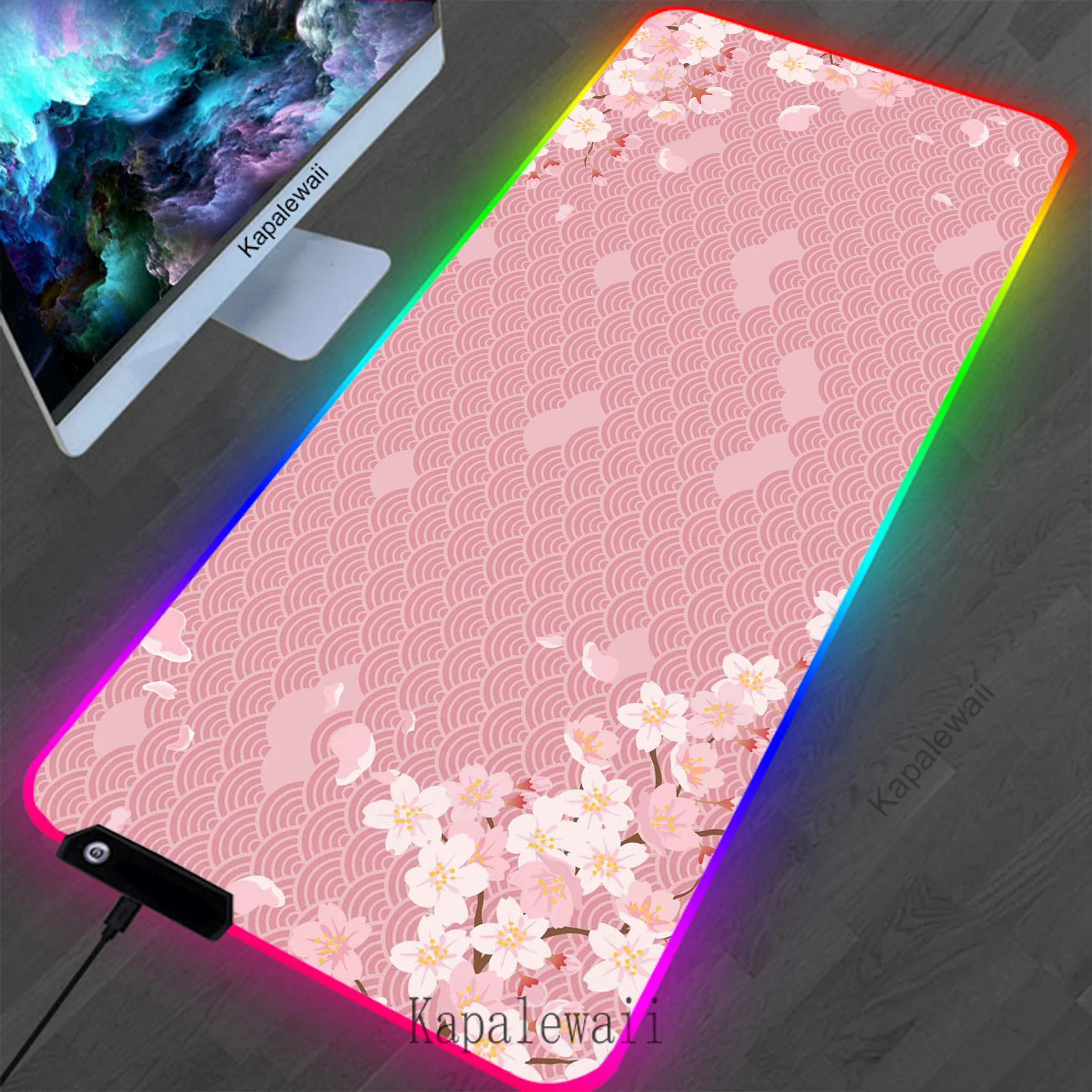 RGB LED Sakura Mousepad Mouse Pad XXL Anti-slip Mousepad Rubber Keyboard Pads Gaming Setup Accessories Mouse Mat 900x400mm