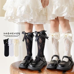 Kids Socks Girls Lolita Sock 1-5 Years Summer Thin Pile Up Sock Lace Bow Pearl Korean Version Princess Calf Sock Lace Socks